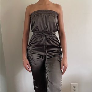Green Silk Cargo Jumpsuit
